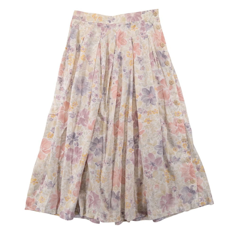 Liz Claiborne Lizsport Skirt 12 Multi Floral Pleated Side Button Maxi Cottage